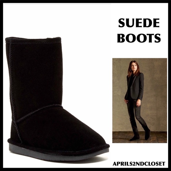 BLACK SUEDE SHEARLING ANKLE BOOTIES BOOTS A3C - Picture 4 of 12